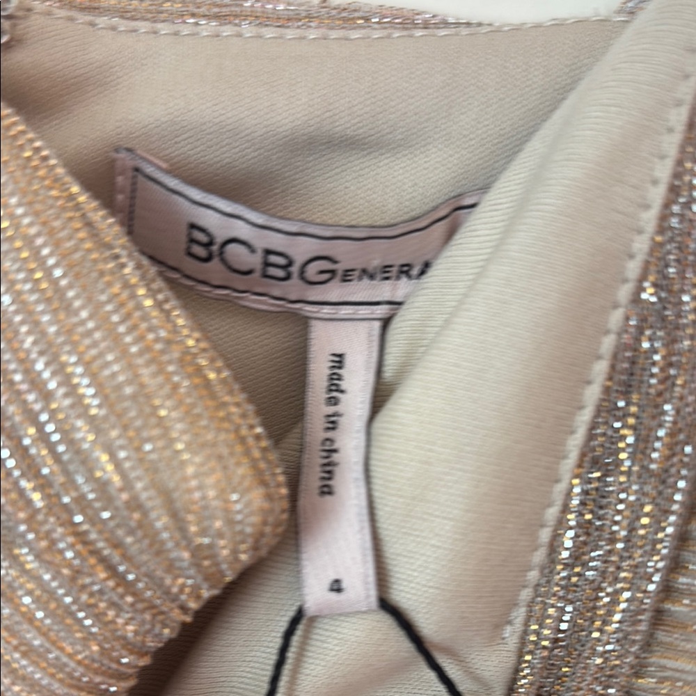 BCBGeneration Gold Ruched Dress with Puff Sleeves - Picture 3 of 4